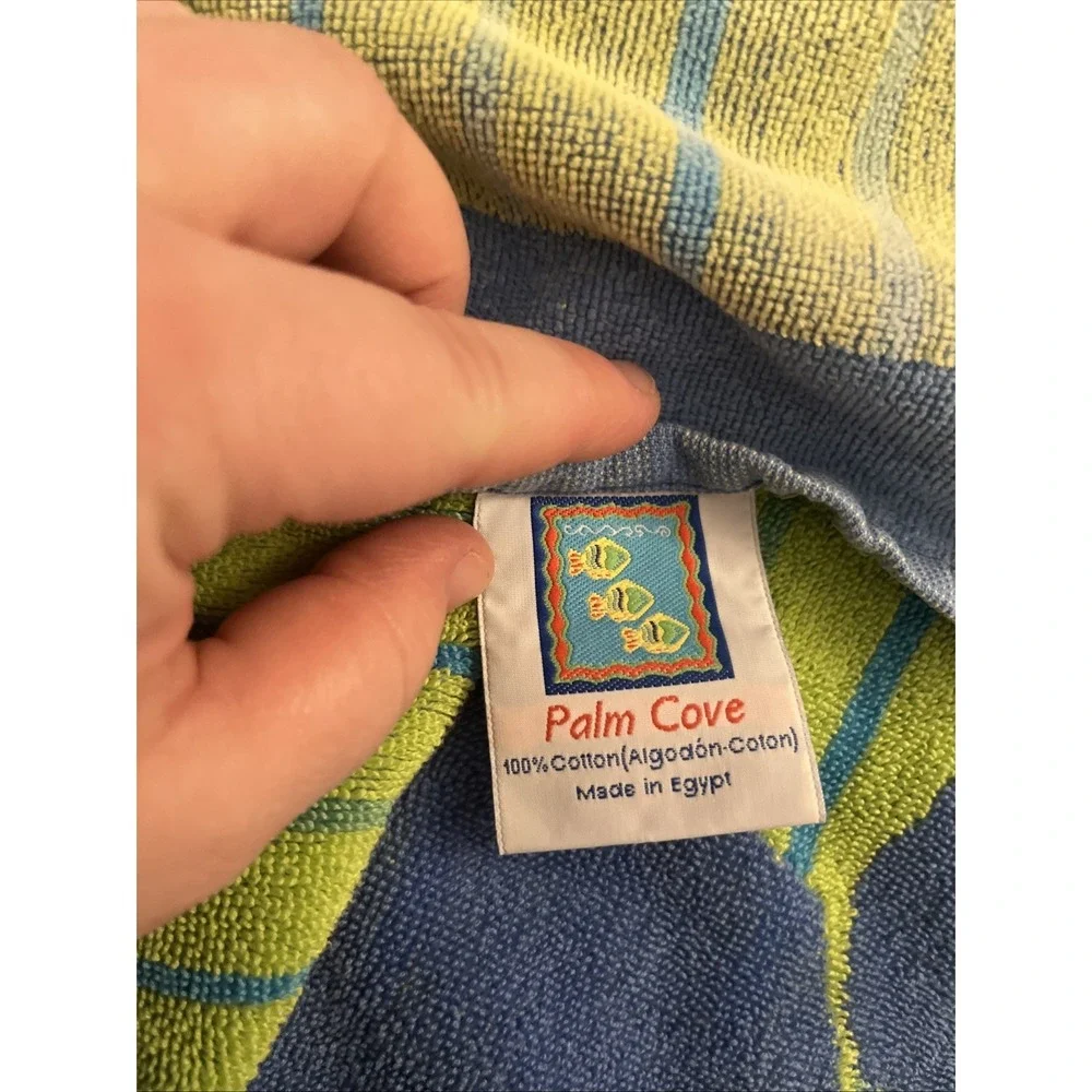 Palm Cove Beach Towel 100% Cotton Fish Motif Yellow Blue Made In Egypt